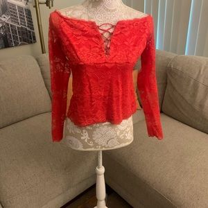 Guess Mango colored Lace Blouse. Size L
